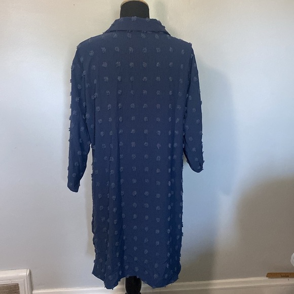 B Tunic Dress Collared V-Neck Swiss-dot Pom 3/4 Button-up Sleeves Sz XL - Picture 7 of 8